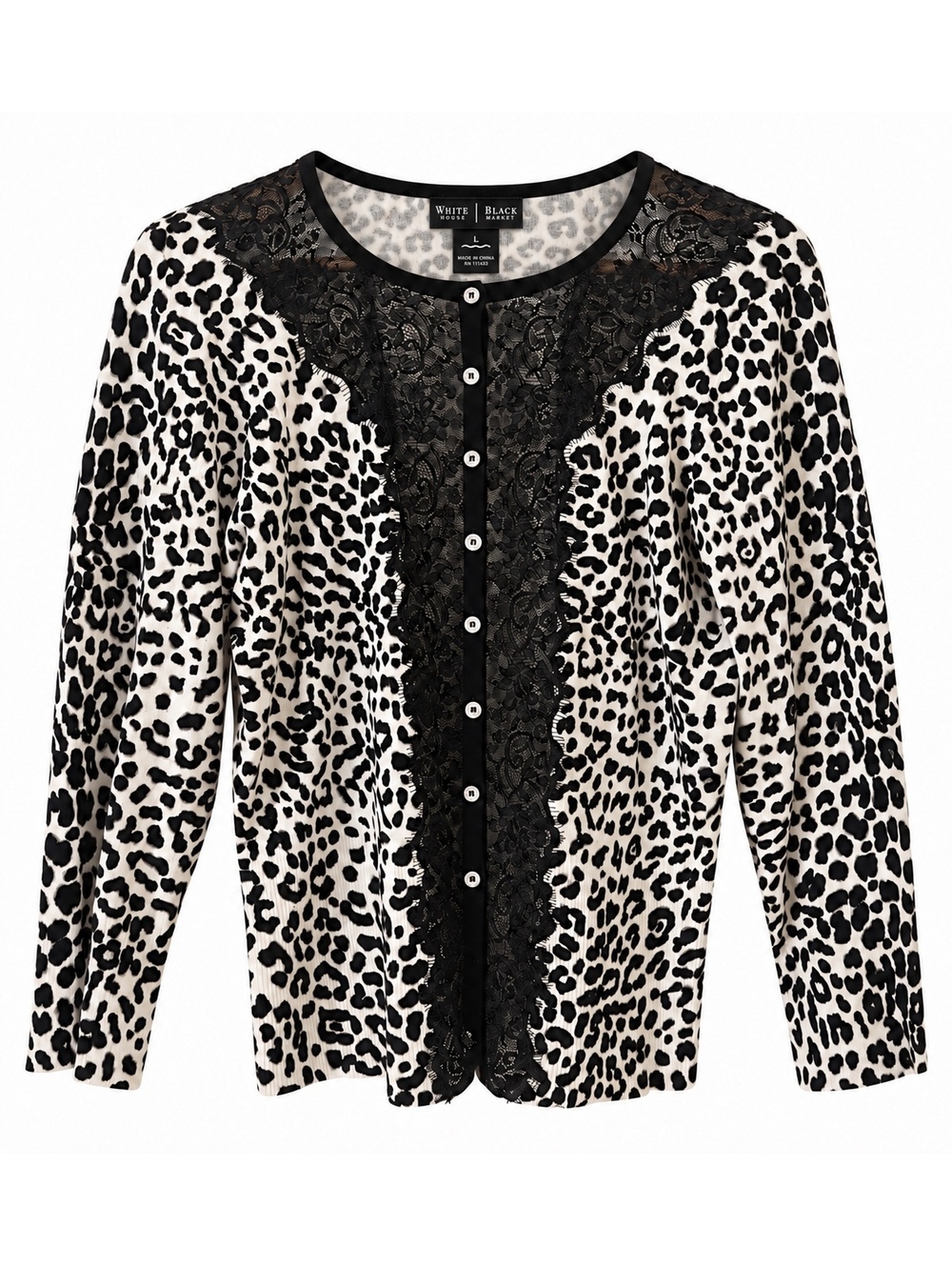 WHBM Leopard Print Lace-Front Button Cardigan - Picture 2 of 5